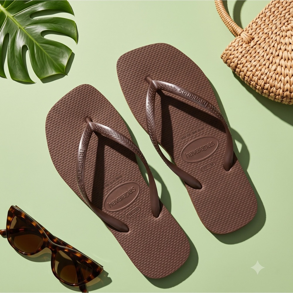 Havaianas Brown Women's Square-Toe Flip Flop Sandals
